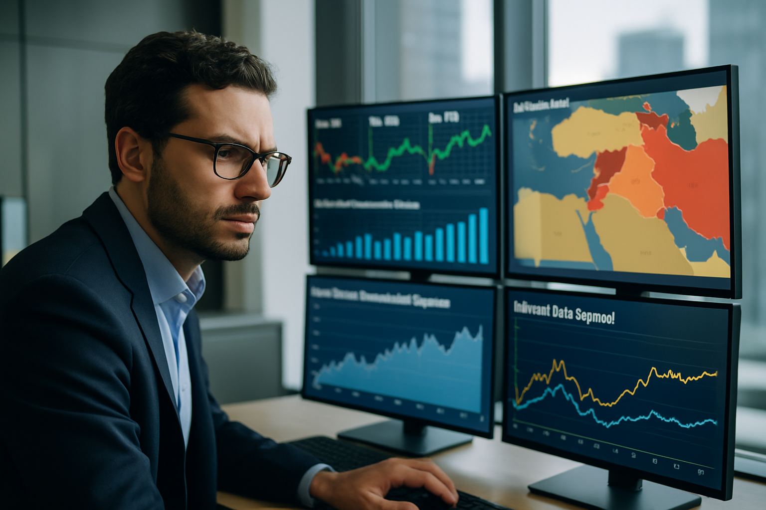 משקיע מוסדי בוחן גרפים של סיכון שיטתי ונזילות בשוק ההון
